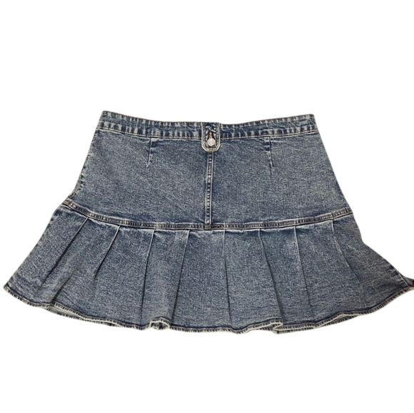 Wild Fable Y2k 90s Women's 16 Denim Jean Flare Mini Skirt Tennis Pleats Blue - Picture 2 of 5